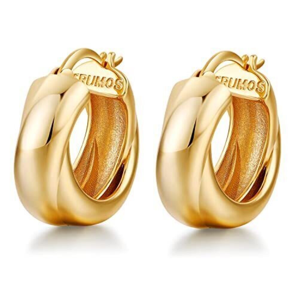 4389 18K Gold Plated Chunky Hoop Earrings Fashion Thick Gold Hoops Earrings